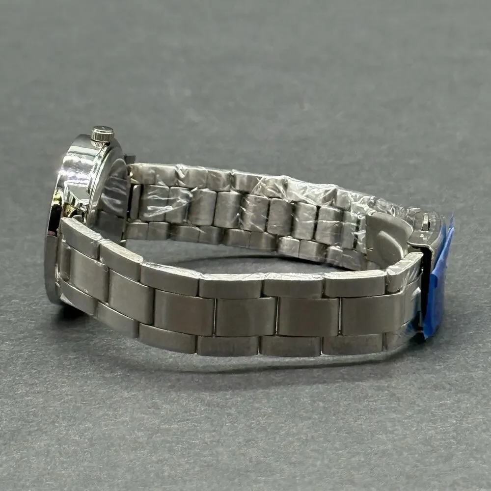 Mickey Mouse Watch Stainless Steel Link Bracelet Silver Tone White Character